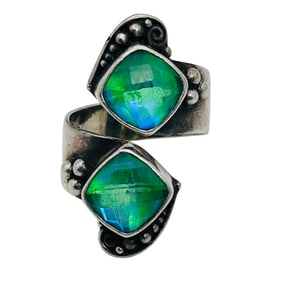 SAJEN Sterling Gemstone Bypass Ring Adjustable Size 9, 12.5 G