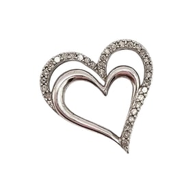 SUN Sterling Silver Heart Pendant with Diamond Accents
