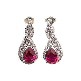 Sun Ruby and White Topaz Sterling Silver Earrings Weighing 2.7 G