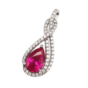Ruby and White Topaz Sterling Silver Pendant, 2.6 G
