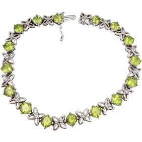 Sterling Silver Peridot Tennis Bracelet, 12.9 G