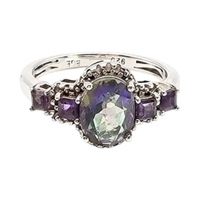 BGE Sterling Silver Mystic Topaz and Amethyst Ring, Size 8.5