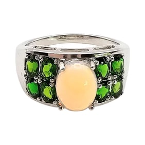 NK Lab Opal and Tourmaline Sterling Silver Ring, Size 8.25