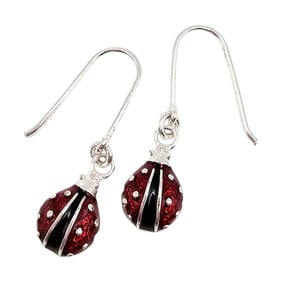 Sterling Silver Ladybug Enamel Drop Earrings