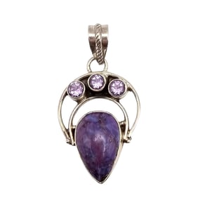 Charoite and Amethyst Sterling Silver Pendant, 8.8 G