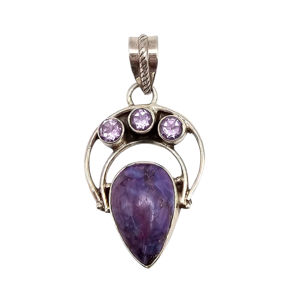 Charoite and Amethyst Sterling Silver Pendant, 8.8 G (1 of 4)