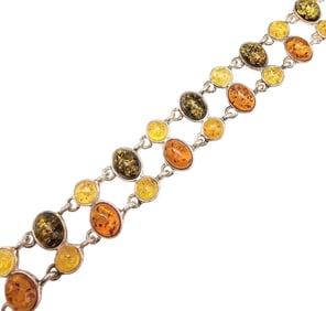 Amber and Sterling Silver Bracelet, 17.4 G