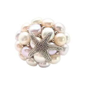 Honora Sterling Silver Pearl Starfish Ring, Size 6.75