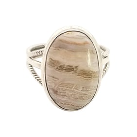 Sterling Silver Agate Ring, Size 10.5, 5.9 G