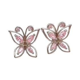 Sterling Silver Butterfly Earrings with Pink Cubic Zirconia Stones – 3 G