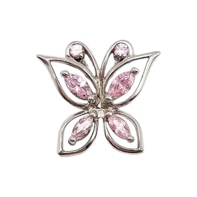 Sterling Silver Butterfly Pendant with Pink Cubic Zirconia Stones, 2.4 G