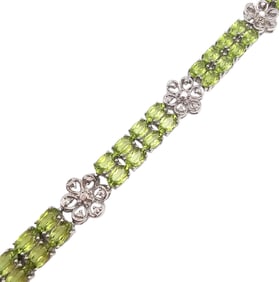 Sterling Silver Peridot Tennis Bracelet, 21.2 G
