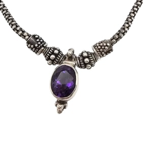 Sterling Silver Amethyst Necklace, 11.7  G