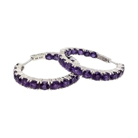 DK Sterling Silver Amethyst Hoop Earrings, 10.4 G