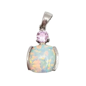 STS Pink Topaz and Opal Silver Pendant, 0.7 G