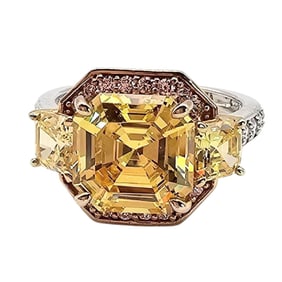 Sterling Silver JD Three-Stone Yellow Cubic Zirconia Ring, Size 7.75