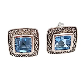 Sterling Silver  Blue Topaz Earrings, 2.9 G