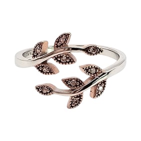 IBB Sterling Silver and Rose Gold-Tone Leaf Ring, Size 7.75