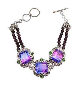 STS Sterling Silver Bracelet with Tourmaline, Garnet, and Purple Stones