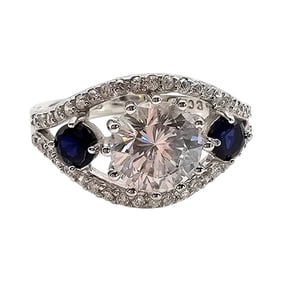 Ross-Simons Sterling Silver Ring with Cubic Zirconia and Sapphire Accents, Size 7.75