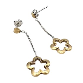 FAS Floral Dangle Earrings in Sterling Silver and Gold Tone