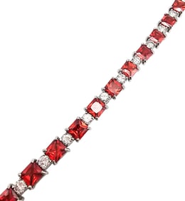 FAS Sterling Silver Red Rhinestone Tennis Bracelet, 18.8 G