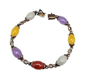 Jade and Sterling Silver  Multicolor Bracelet