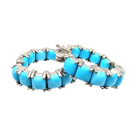 STS Turquoise and Sterling Silver Hoop Earrings, 7.1 G