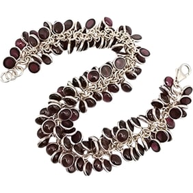 Sterling Silver Bracelet with Purple Crystal Charms, 34.8 G