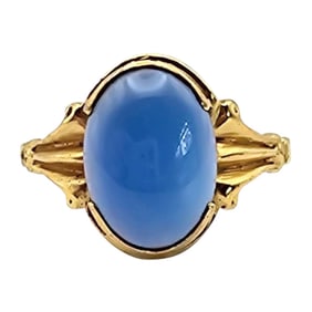 Gold Over Sterling Silver Ring with Blue CI Stone, Size 9.75