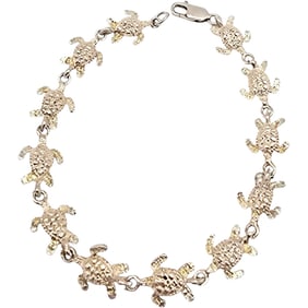 Sterling Silver Sea Turtle Link Bracelet, 9.4 G