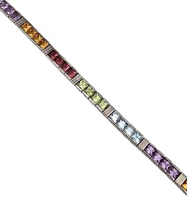 Sterling Silver Multi-Gemstone Tennis Bracelet, 19.4 G