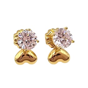 Gold Over Sterling Silver Cubic Zirconia Earrings with Heart Design