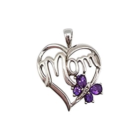Sterling Silver ‘Mom’ Pendant With Amethyst Butterfly Accent