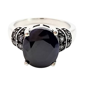 BBJ Sterling Silver Lab Sapphire Ring, Size 7.25, 5.9 G
