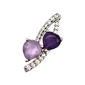 JR Sterling Silver Pendant with Iolite and Amethyst Heart-Shaped Stones, 1.9 G
