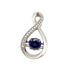 Sterling Silver Sapphire and White Topaz Pendant, 2.5 G