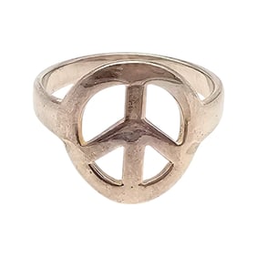 Sterling Silver Peace Signet Ring, Size 5.75, 2.2 G