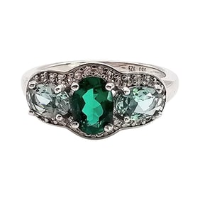 Sterling Silver Ring With Topaz, Chrysoprase, and Accents, Size 7.5