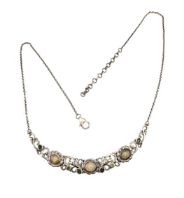 Sterling Silver Necklace with Opalite and Tourmaline, 17.3 G