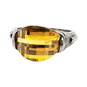 Sterling Silver Ring with Yellow Cubic Zirconia Stone, Size 8.5, 6.5 G