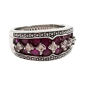 Sterling Silver Ruby and White Topaz Ring, Size 6.75