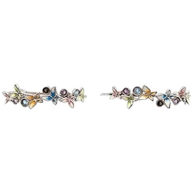 Sterling Silver Enamel Gemstone Butterfly Hoop Earrings 5.6 G