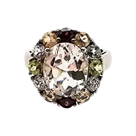 Sterling Silver Multi-Gemstone Ring Size 7.75, 6.5 Grams
