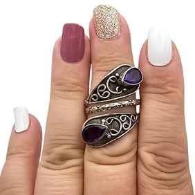 PTI Amethyst Sterling Silver Wrap Ring, Size 6