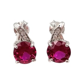 Sterling Silver Ruby and White Topaz Earrings, 2.5 G