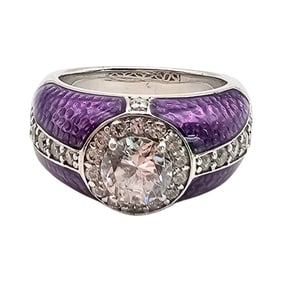 Purple Enamel and Cubic Zirconia Sterling Silver Ring, Size 5.75, 8 G