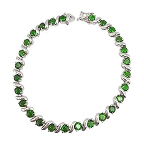 Chrysoprase Silver Tennis Bracelet with Green Stones, 7.5 Inches