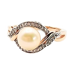 Gold Over Sterling Silver Ring with Pearl and White Topaz, Size 6.75