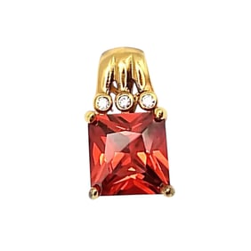 SX Gold Over Sterling Silver Pendant with Red Rhinestone, 6.8 G